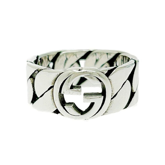 Gucci Silver Interlocking G Chain Ring 6.4 925 Engraved