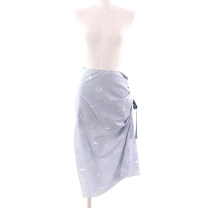 Fendi 2023 Fq7486 100% Cotton Logo Ribbon Side Slit Striped Long Skirt White