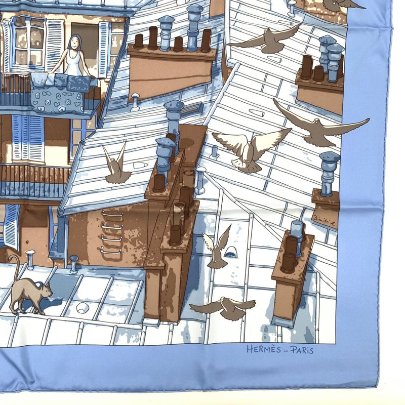 Grade Hermes Carre 90 Silk Scarf LES Toits DE Paris Roof Blue With Box