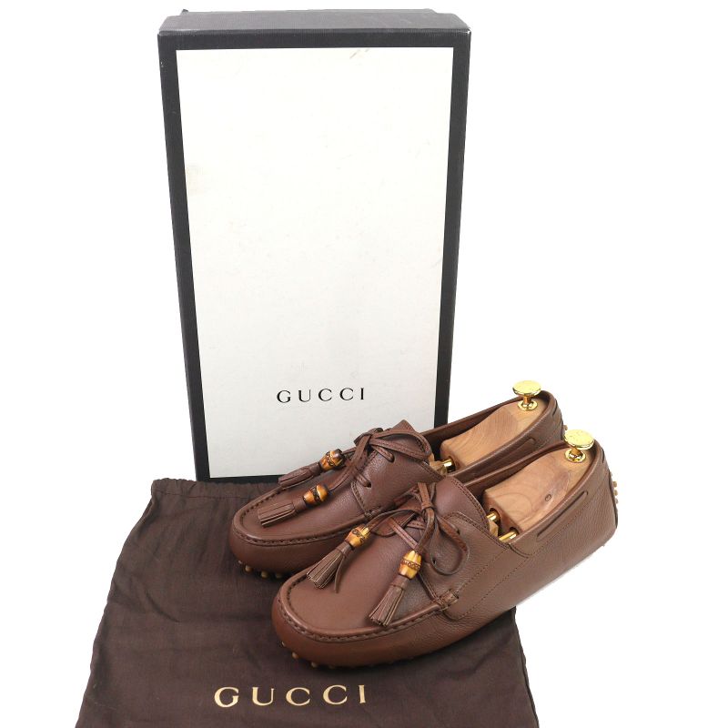 Gucci 367923 Bamboo Tassel Leather Loafer Driving Shoes Brown 8.5 Storage With