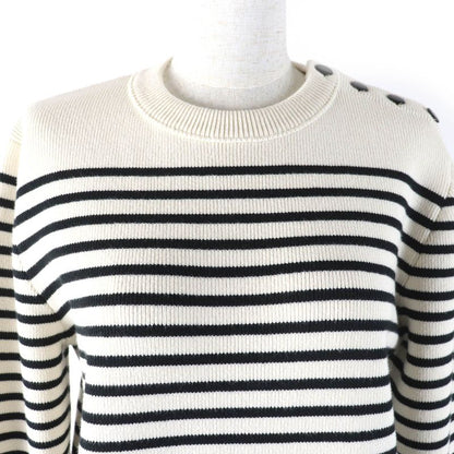Celine 3za4145i Cotton Shoulder Button Striped Crewneck Long Sleeve Marine Knit