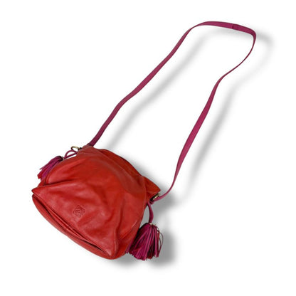 Loewe Flamenco Shoulder Bag Nappa Leather Anagram Logo Pink Red Tassel 2WAY