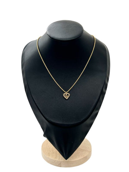 Christian DIOR Necklace Heart Rhinestone Gold Plated Gold