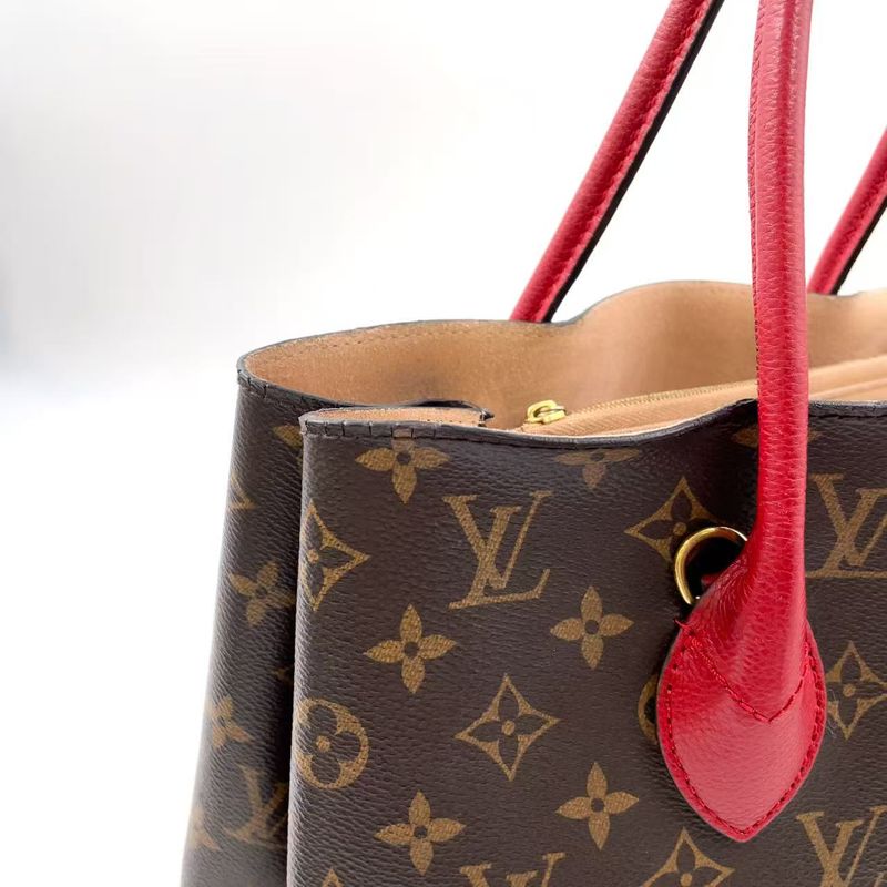 Louis Vuitton Flandrin Monogram Threes Leather X PVC Brown X Red Tote Bag Gold