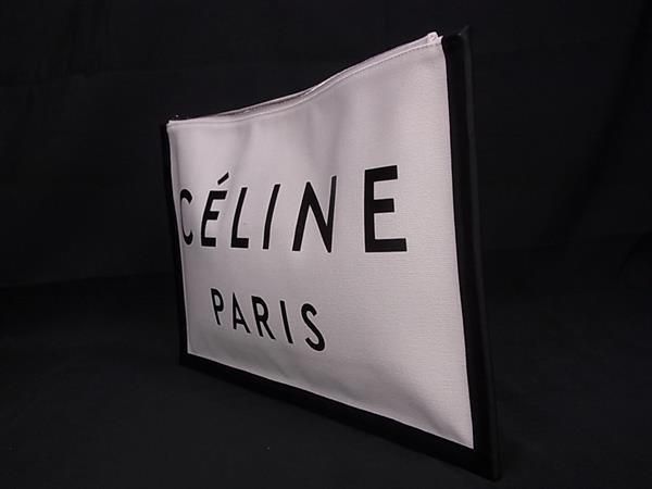 Celine Canvas And Leather Clutch Bag Second Bag Ladies White And Black Aw5609