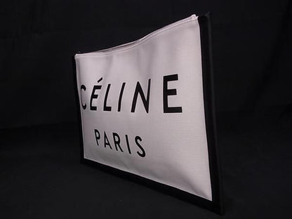Celine Canvas And Leather Clutch Bag Second Bag Ladies White And Black Aw5609