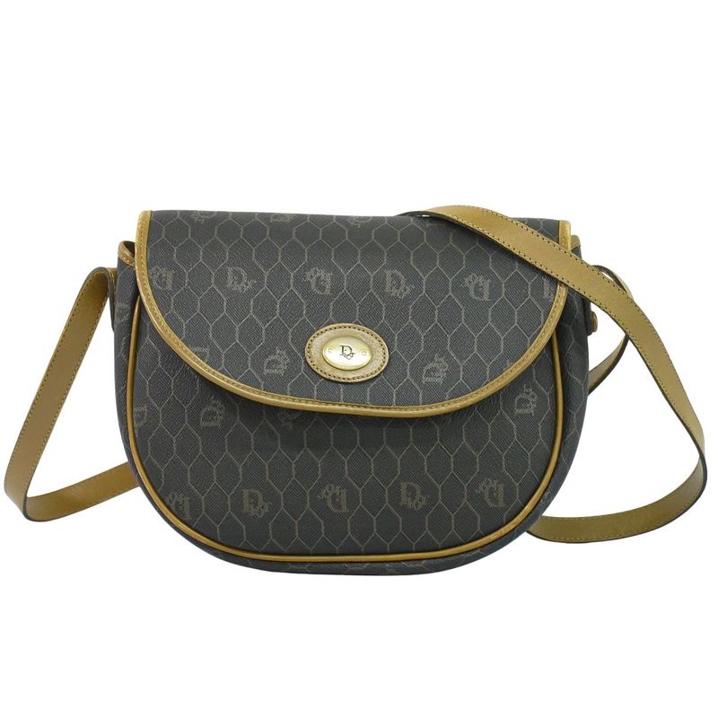 Authentic Christian DIOR Honeycomb Pattern Shoulder Bag Pochette PVC Black