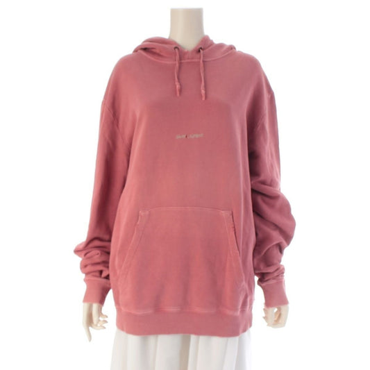 Saint Laurent Vintage Wash Front Logo Hoodie Top Pink