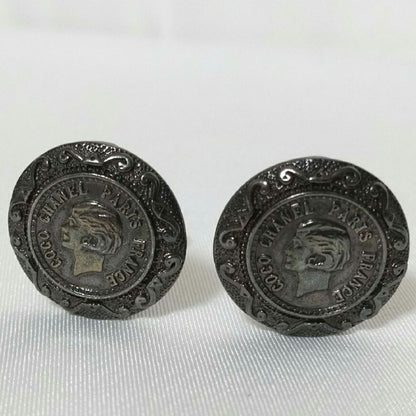 Chanel Mademoiselle Earrings Gunmetal Circle Vintage