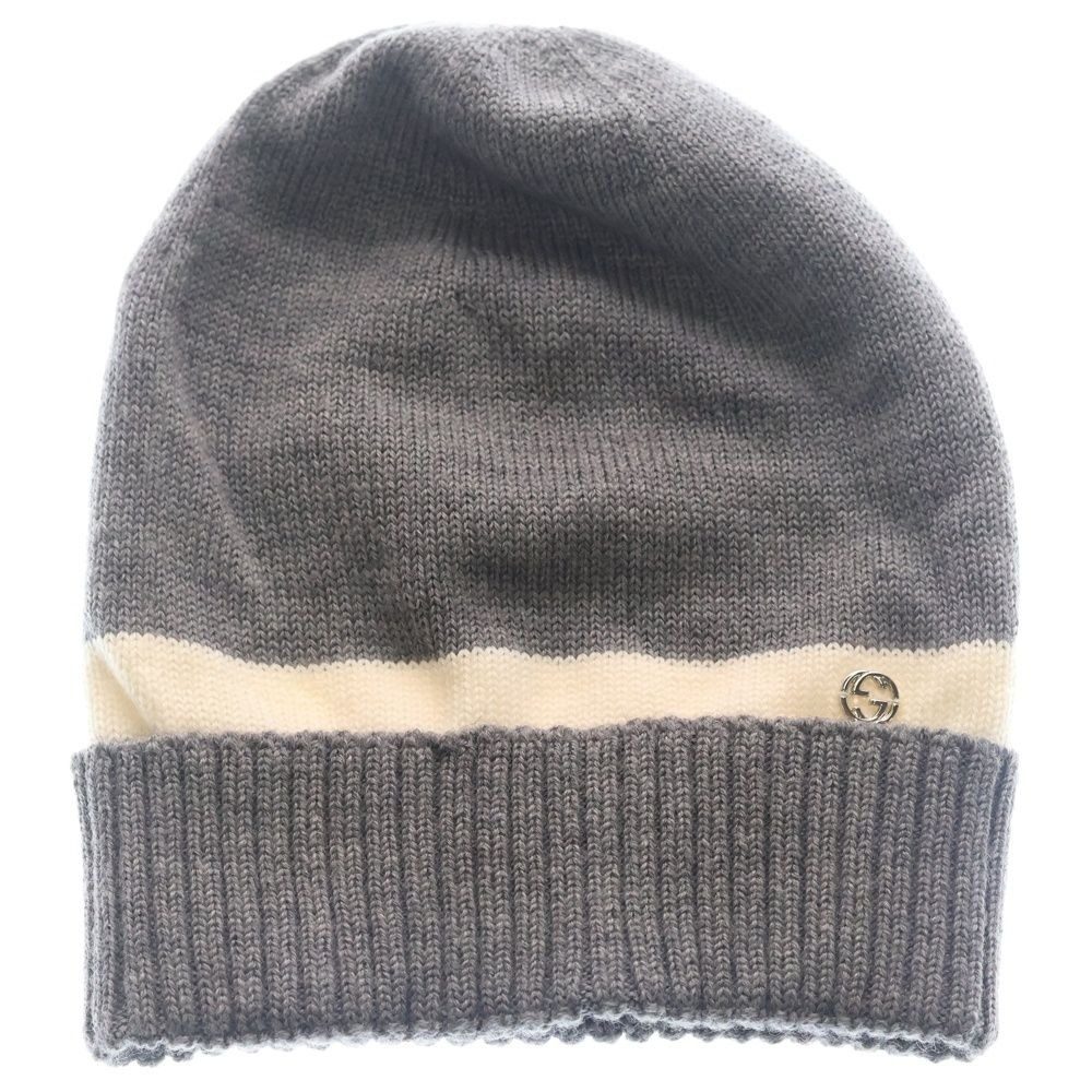 Gucci Double Knit Hat Gray White