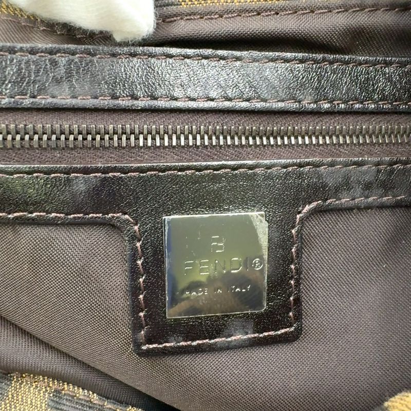 Fendi Mamma Bucket Zucchino Leather X Canvas Dark Brown X Beige Shoulder Bag