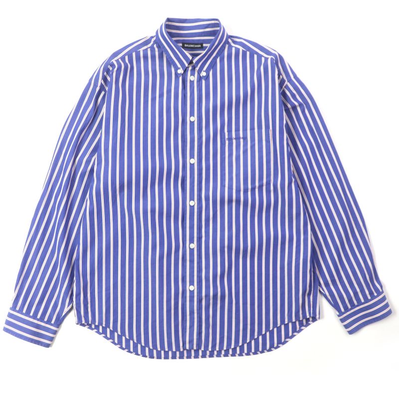 Balenciaga 21SS 642265 100% Cotton Stripe Logo Embroidery Oversized Long