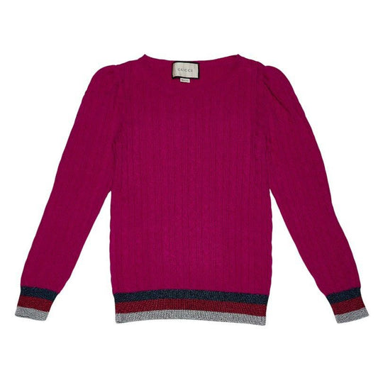 Gucci Sherry Line Cable Sweater Knit Size L Purple Cashmere Rayon Metal Fiber