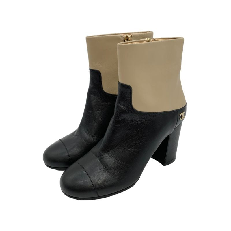 Chanel Coco Mark Short Boots Size 34 Bicolor 0180