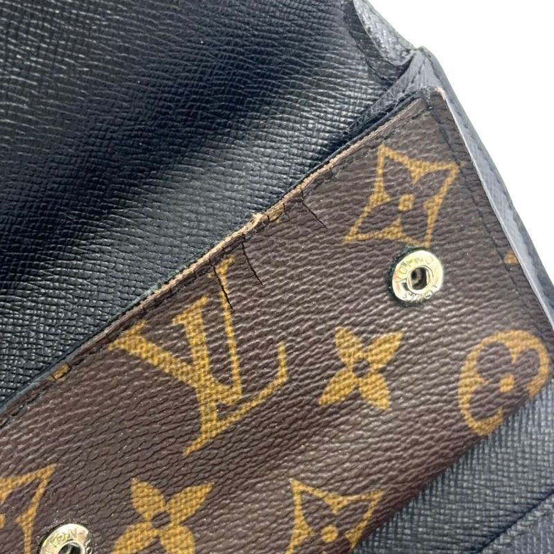 Louis Vuitton Portefeuille Compact Chain Leather X PVC Brown Wallet Silver