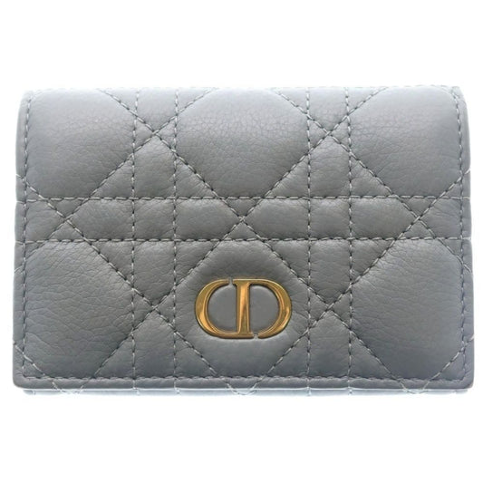 Dior Bifold Coin Case Cannage Business Card Holder Mini Wallet Light Blue