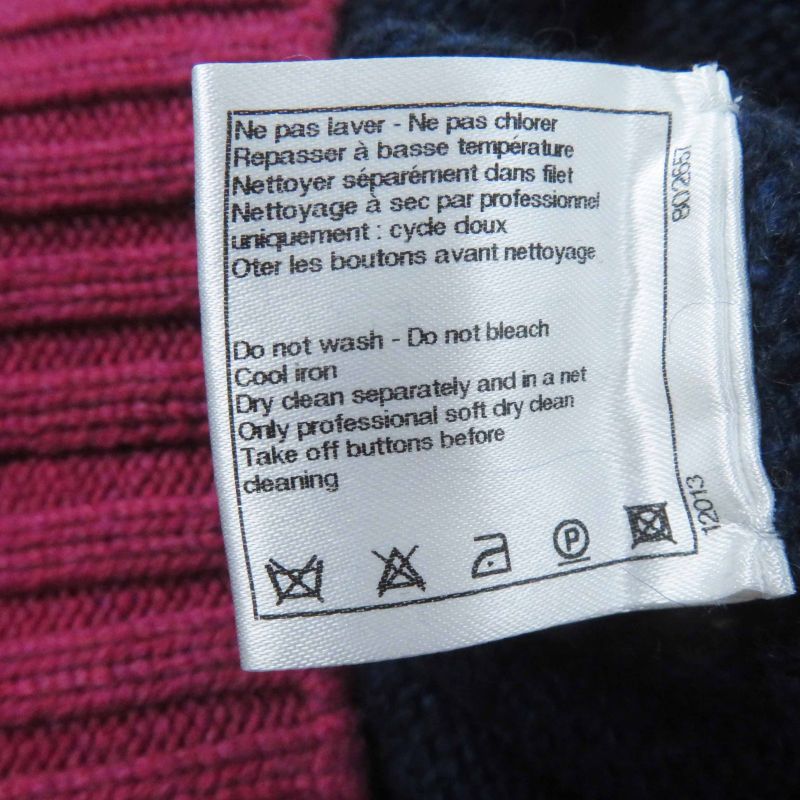 CHANEL P44484 Cashmere Silk Long Sleeve Knit Pullover Layered Style Navy Pink