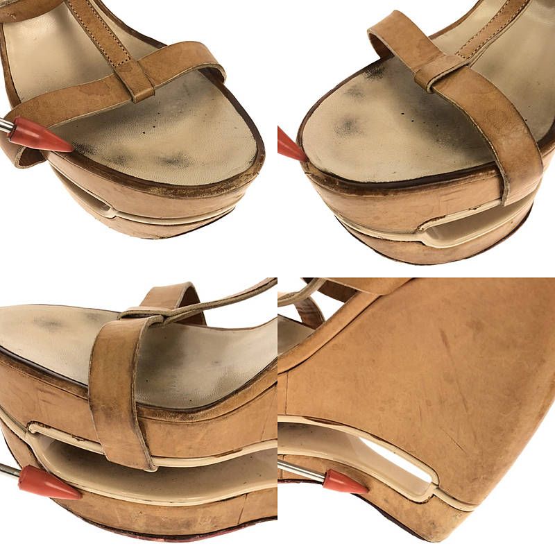 Celine - Wedge Sole Ankle Strap Sandals - Beige - Women's