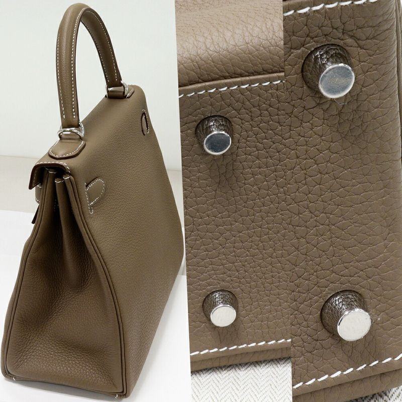 Hermes Handbag Shoulder Bag Kelly 28 Togo Etoupe Silver Hardware