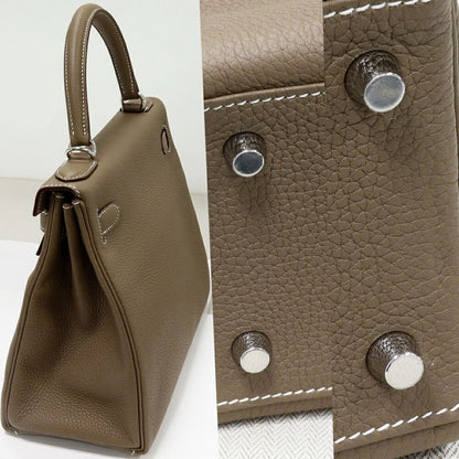 Hermes Handbag Shoulder Bag Kelly 28 Togo Etoupe Silver Hardware
