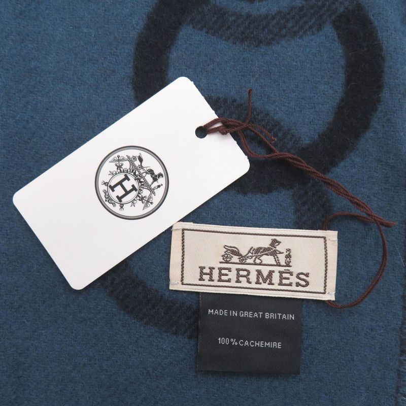 Hermes Eny Moll Cashmere Marlin Blue Tulcan Scarf 1205 Hermes