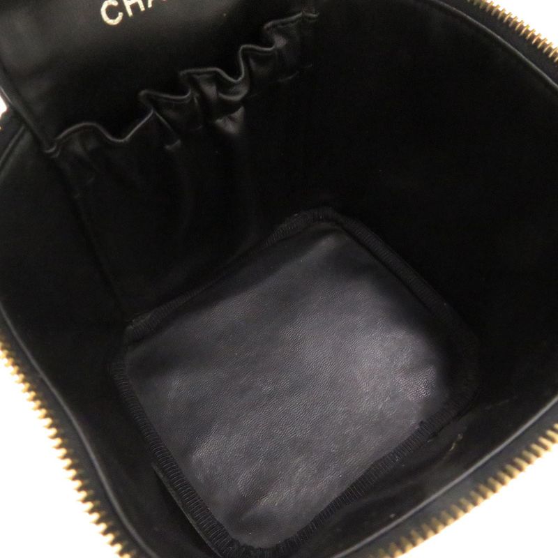 Chanel Caviar Skin Black #4 Coco Mark Vintage Vanity Bag Handbag Vertical Shape