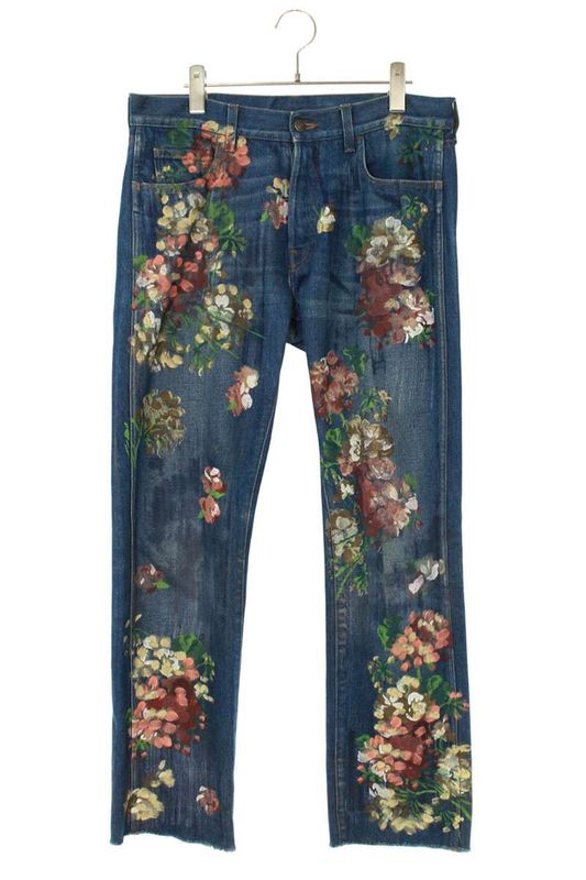 Gucci 16AW 408635 Xd481 Floral Design Cut Off Denim Pants Men's 32