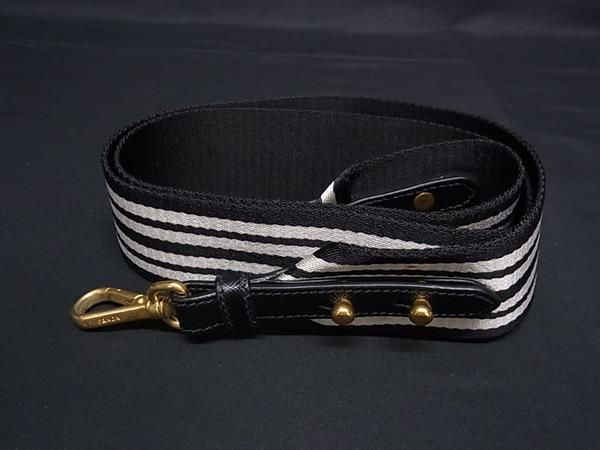 Prada Canapa Canvas And Leather Shoulder Strap For Striped Bag Black And