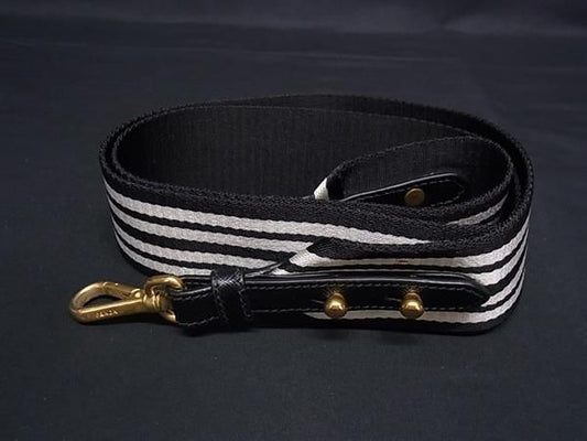Prada Canapa Canvas And Leather Shoulder Strap For Striped Bag Black And