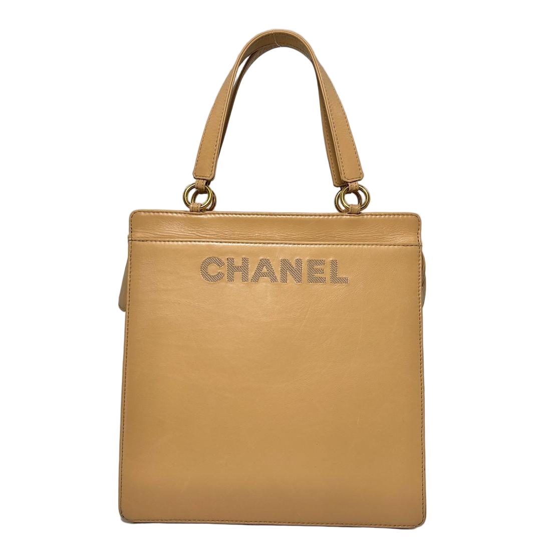 Chanel Super Logo Tote Lambskin Beige
