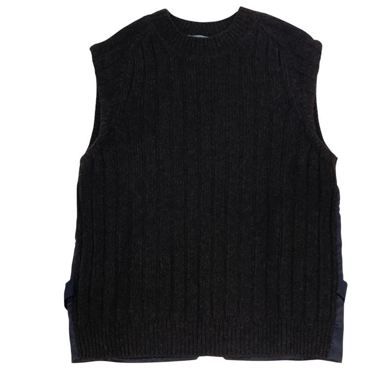 Prada Triangle Logo Virgin Wool Cable Knit Switching Design Gilet Vest 38 24AW