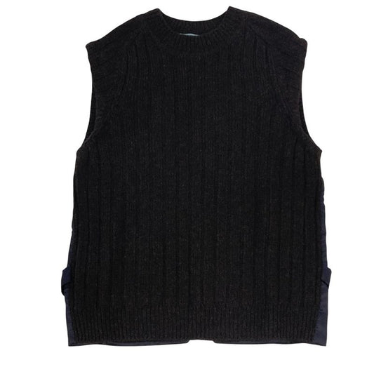 Prada Triangle Logo Virgin Wool Cable Knit Switching Design Gilet Vest 38 24AW