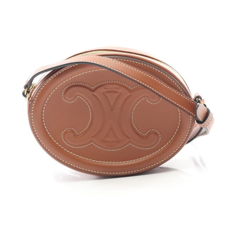 Celine Shoulder Bag Crossbody Oval Purse Cuill Triomphe 10 I703 Brown Leather