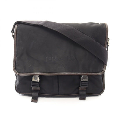 Prada Shoulder Bag Black Canvas Saffiano Leather