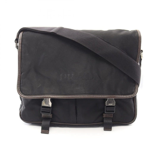 Prada Shoulder Bag Black Canvas Saffiano Leather