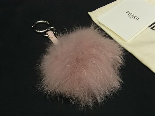 Fendi Pom Charm Fur And Leather Key Holder Key Ring Bag Charm Pink Fm2906