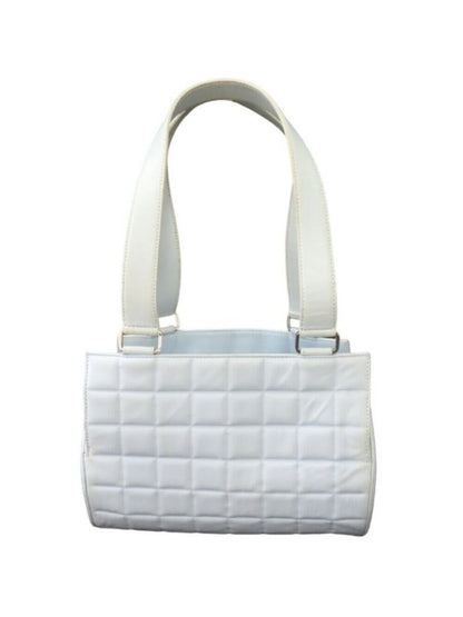 Chanel CC Chocolate Bar Quilted Leather Bowler Shoulder Bag Purse Blue