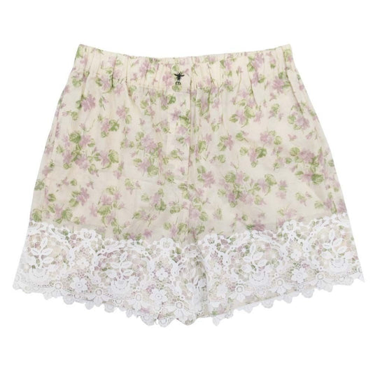 Dior Floral Shorts Crochet Lace Violet Bee Embroidery 38 Beige