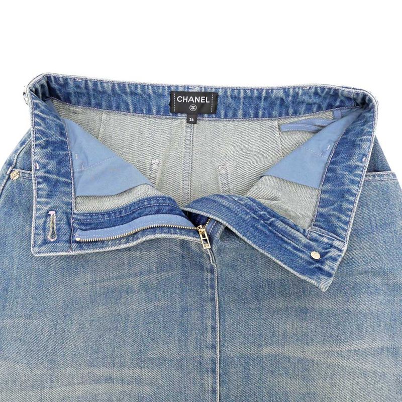 Chanel Denim Skirt P79895 Size 36 Blue Gdhardware Coco Mark Women's