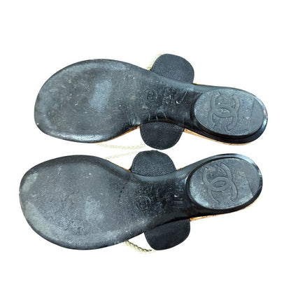 Good Chanel Coco Mark Strap Sandals Size 35 Approx 22cm (8.66in) Black Ladies