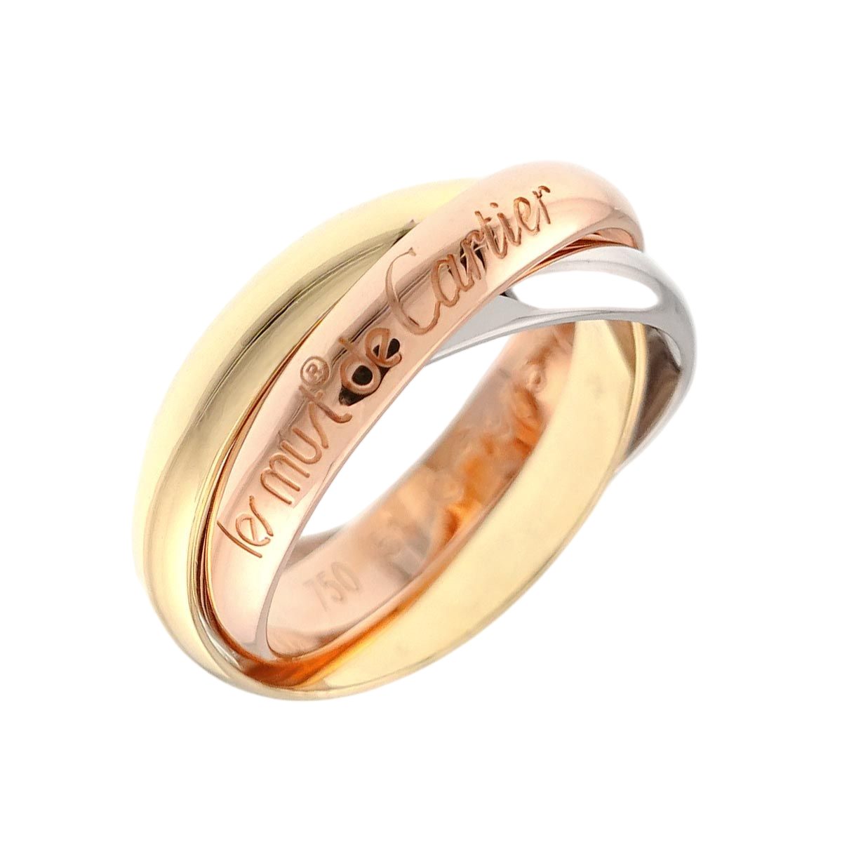 Cartier Trinity 51 Ring 18k YG WG PG Triple Strand Suri Gold 750
