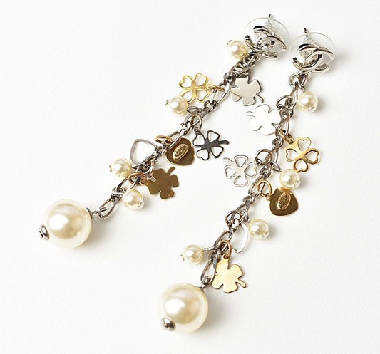 Earrings Chanel Clover Heart Motif Silver Gold