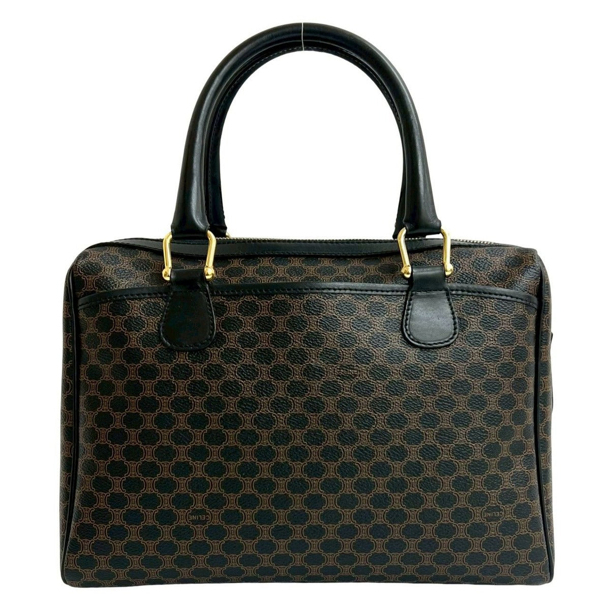 Celine Vintage Macadam Pattern Triomphe Logo Leather Handbag — view 3
