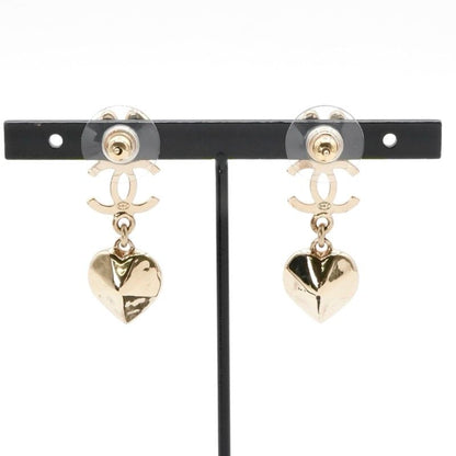 Chanel Earrings Earring Gold Coco Mark Rhinestone Clover Heart