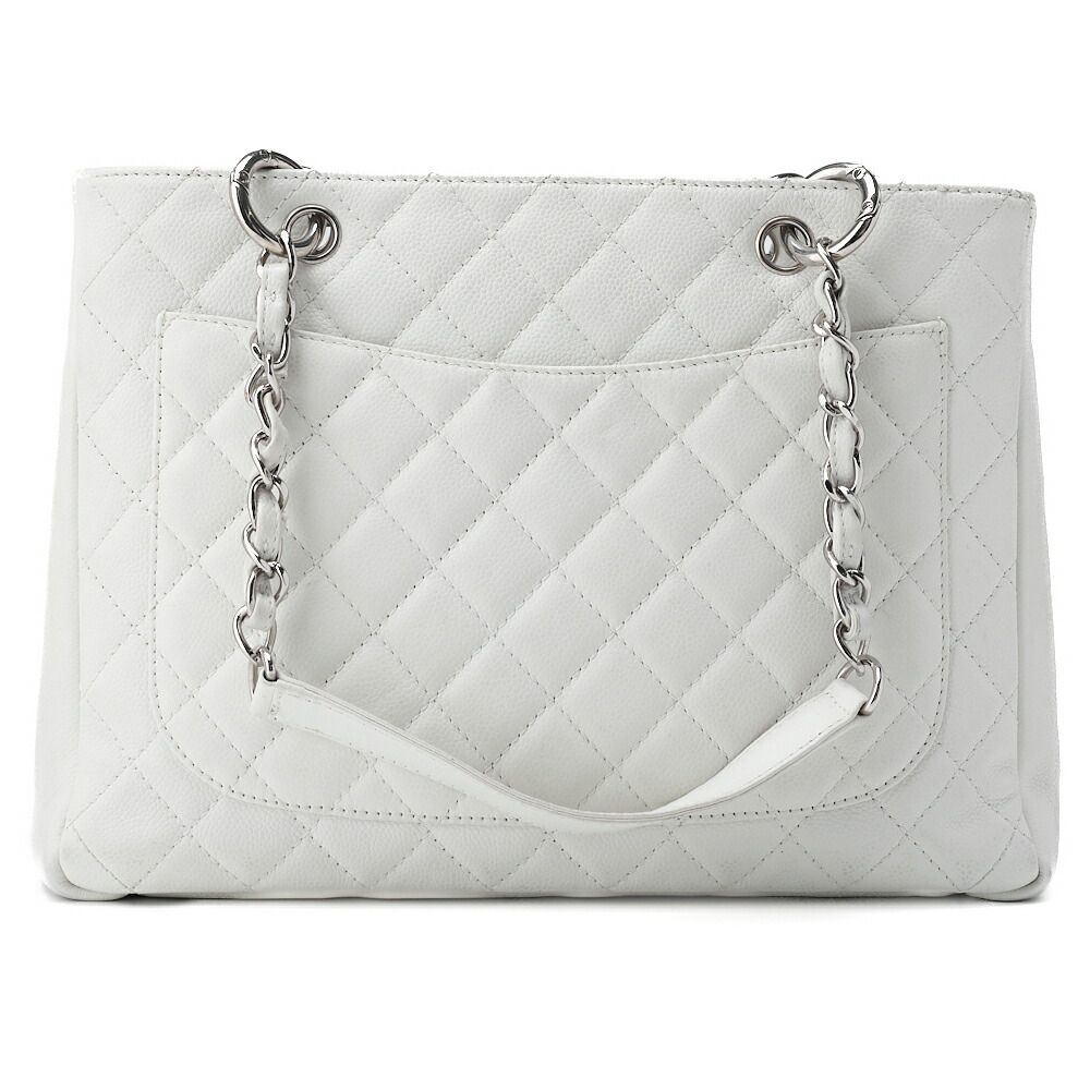 Chanel Shoulder Bag Matelasse Caviar Skin White Double Chain GST Silver