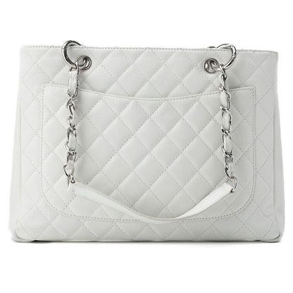 Chanel Shoulder Bag Matelasse Caviar Skin White Double Chain GST Silver