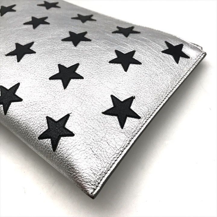 Saint Laurent Star Patchwork Metallic Leather Clutch Pochette Pouch Case