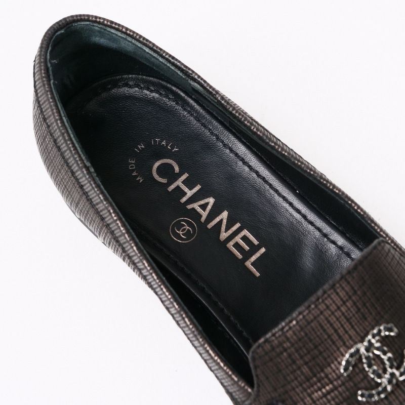 Chanel Loafers Size 36.5c CC Logo Coco Mark Shoes Chain Decoration Made In