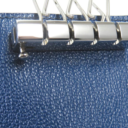 Hermes Bearn H Logo Silver Hardware Chèvre Leather 4-ring Key Case Blue Dmarte