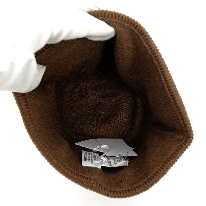 Hermes Knit Hat Beanie Brown Pink M Size Cashmere Hat Cap Women's